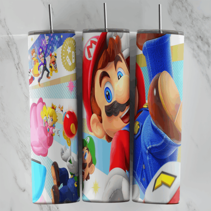 20 Oz Super Mario Peach and Luigi Punch Tumbler Cup Design