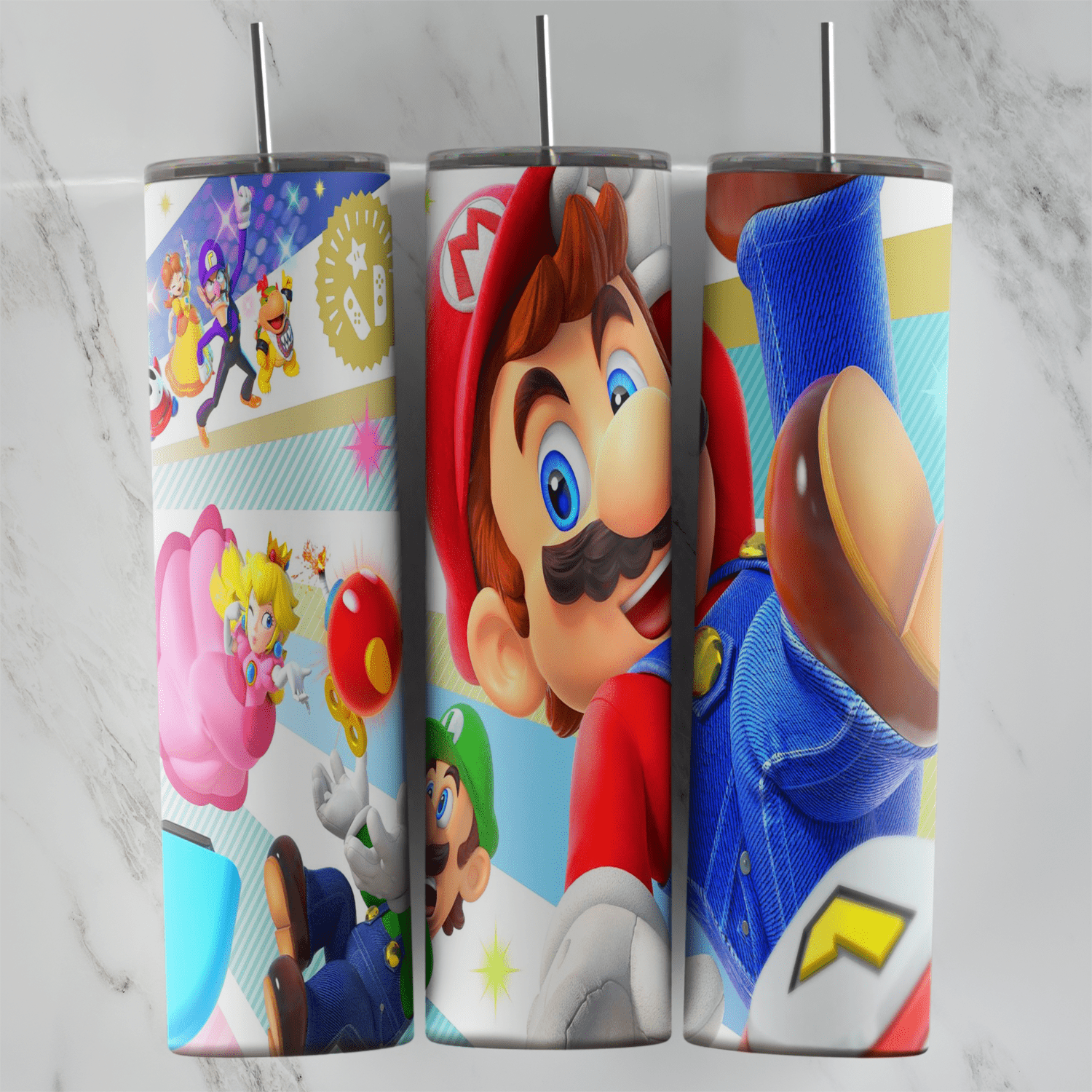 20 Oz Super Mario Peach and Luigi Punch Tumbler Cup Design