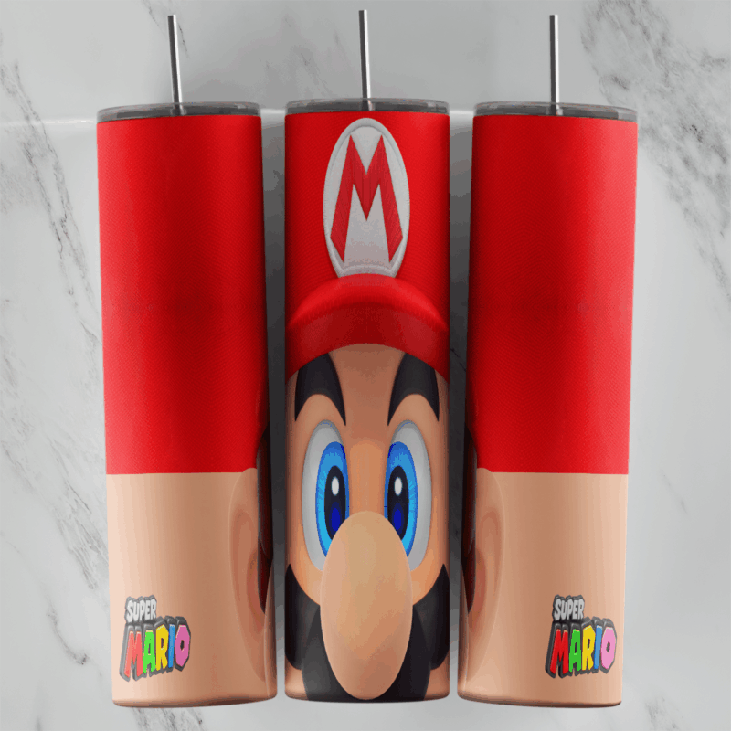 20 Oz Super Mario Face Close Up Tumbler Cup Design