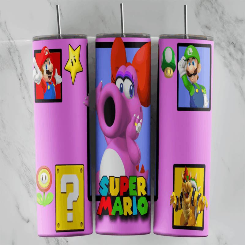 20 Oz Super Mario Birdo Pink Tumbler Cup Design