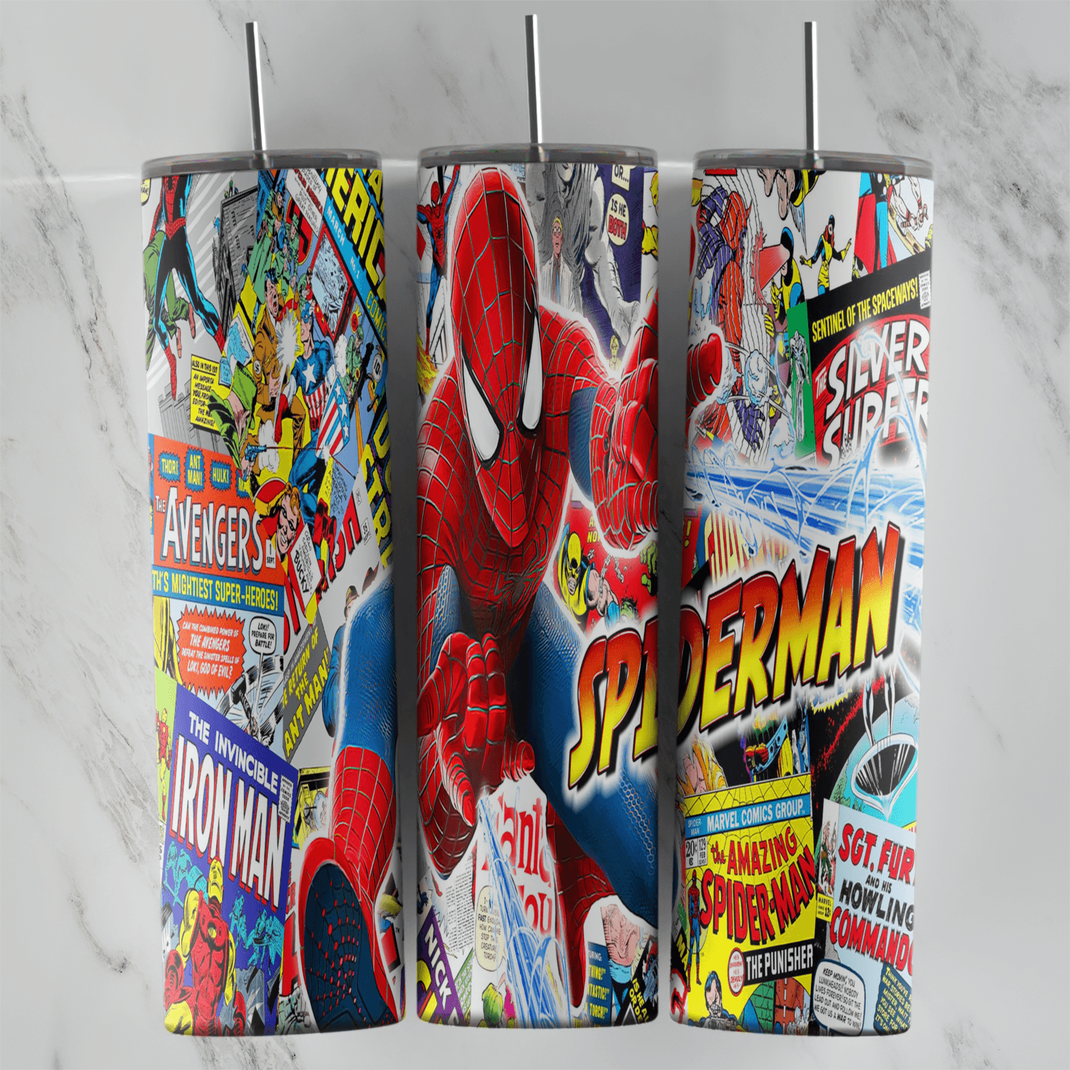 20 Oz Spiderman Avengers Comic Covers Tumbler Cup Design