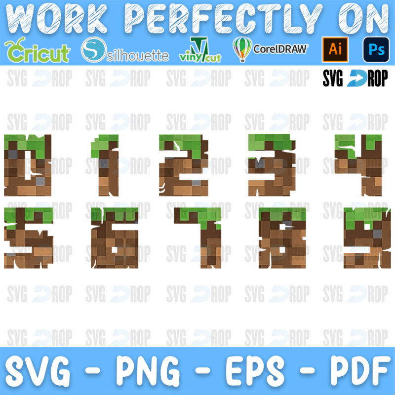 Minecraft Numbers Grass Block Digits SVG