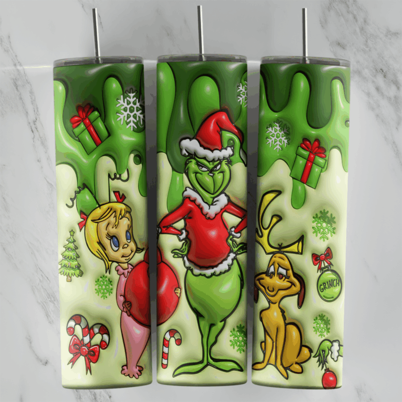 20 Oz 3D Inflated Grinch Tumbler Cup Design