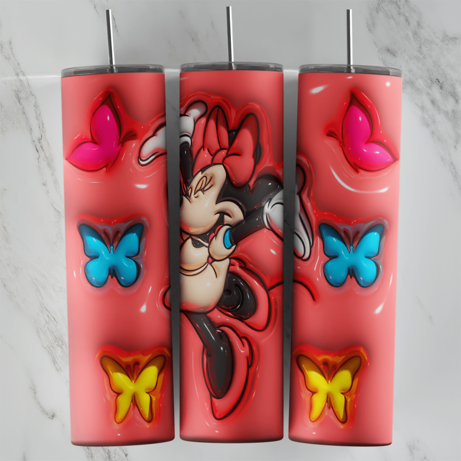 20 Oz 3D Inflated Mouse Minnie and Butterflies Tumbler Cup Design