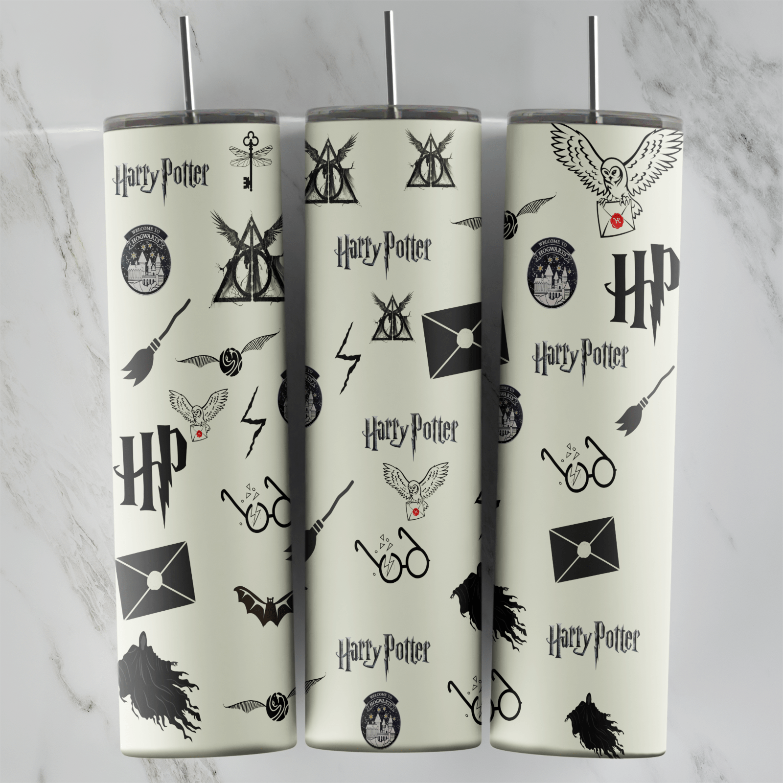 20 Oz Harry Potter Cream Icons Pattern Tumbler Cup Design