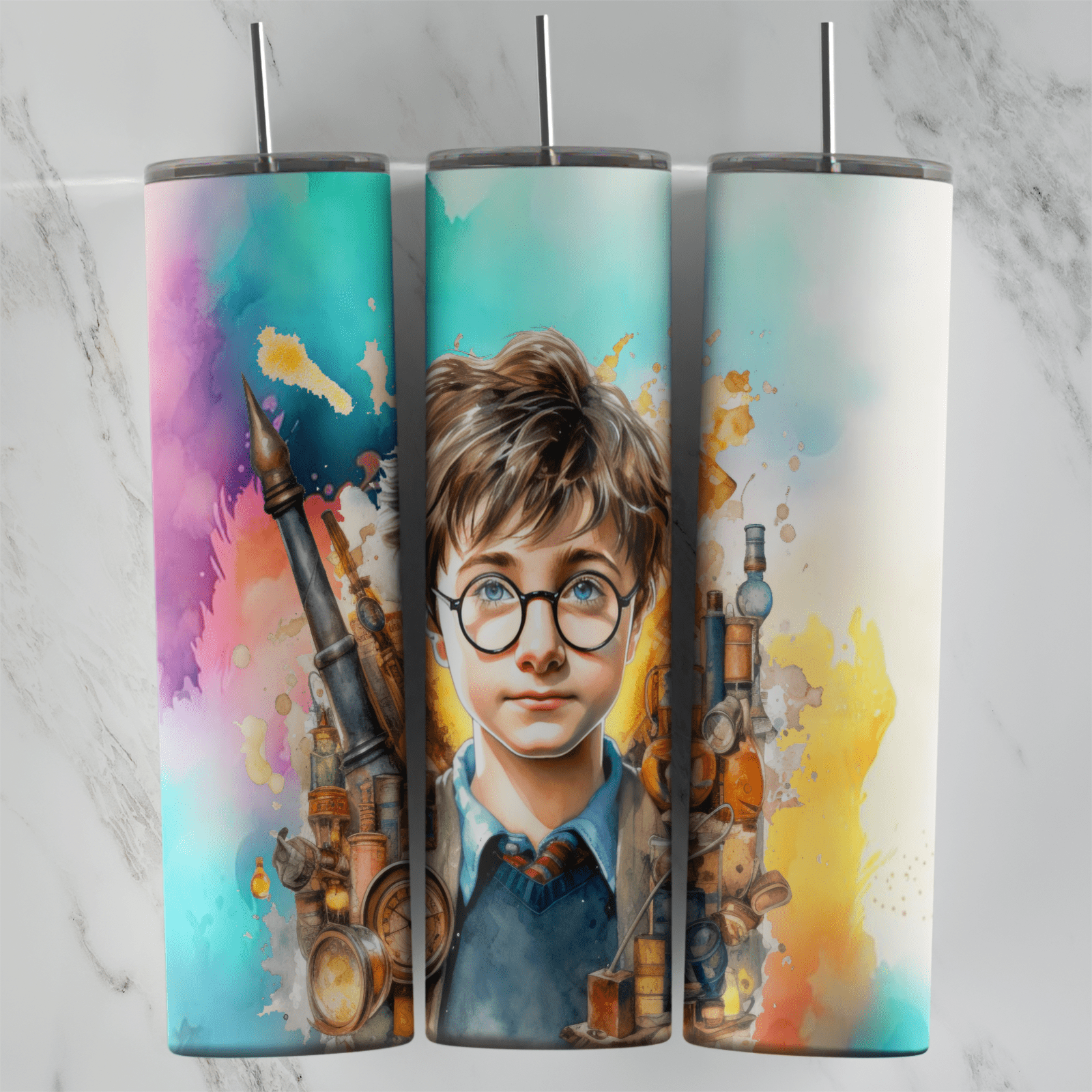 20 Oz Harry Potter Watercolor Young Wizard Tumbler Cup Design