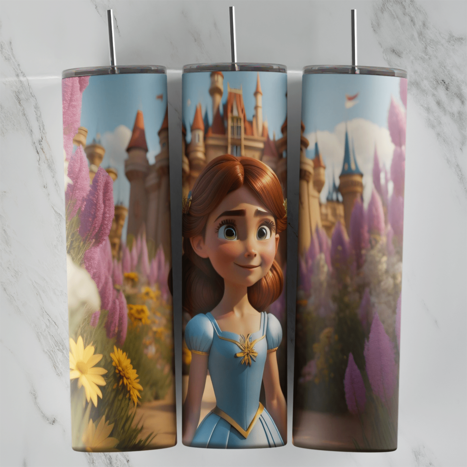 20 Oz Princess 3D Castle Garden Tumbler Cup Design