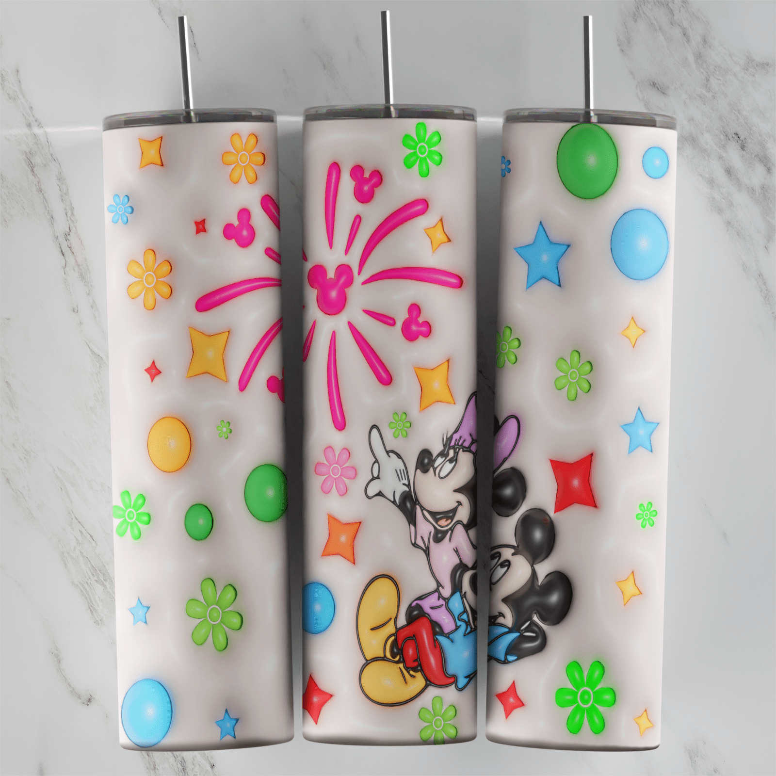 20 Oz 3D Inflated Mouse Fireworks and Stars Tumbler Cup Design