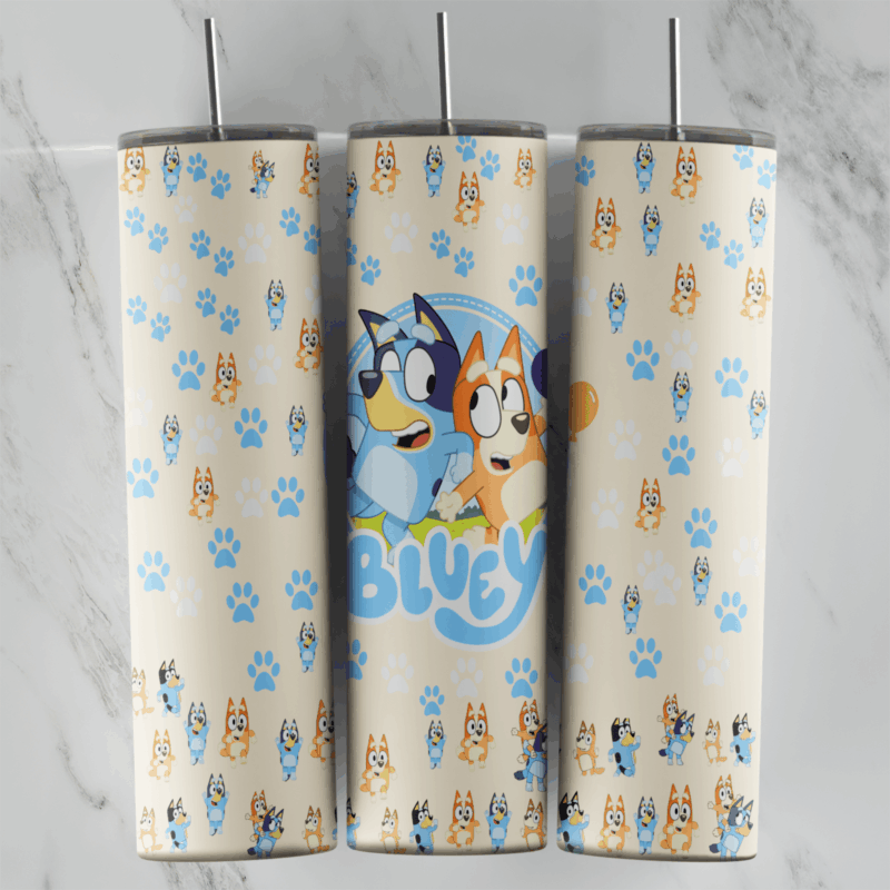 20 Oz Bluey Paw Prints Pattern Tumbler Cup Design