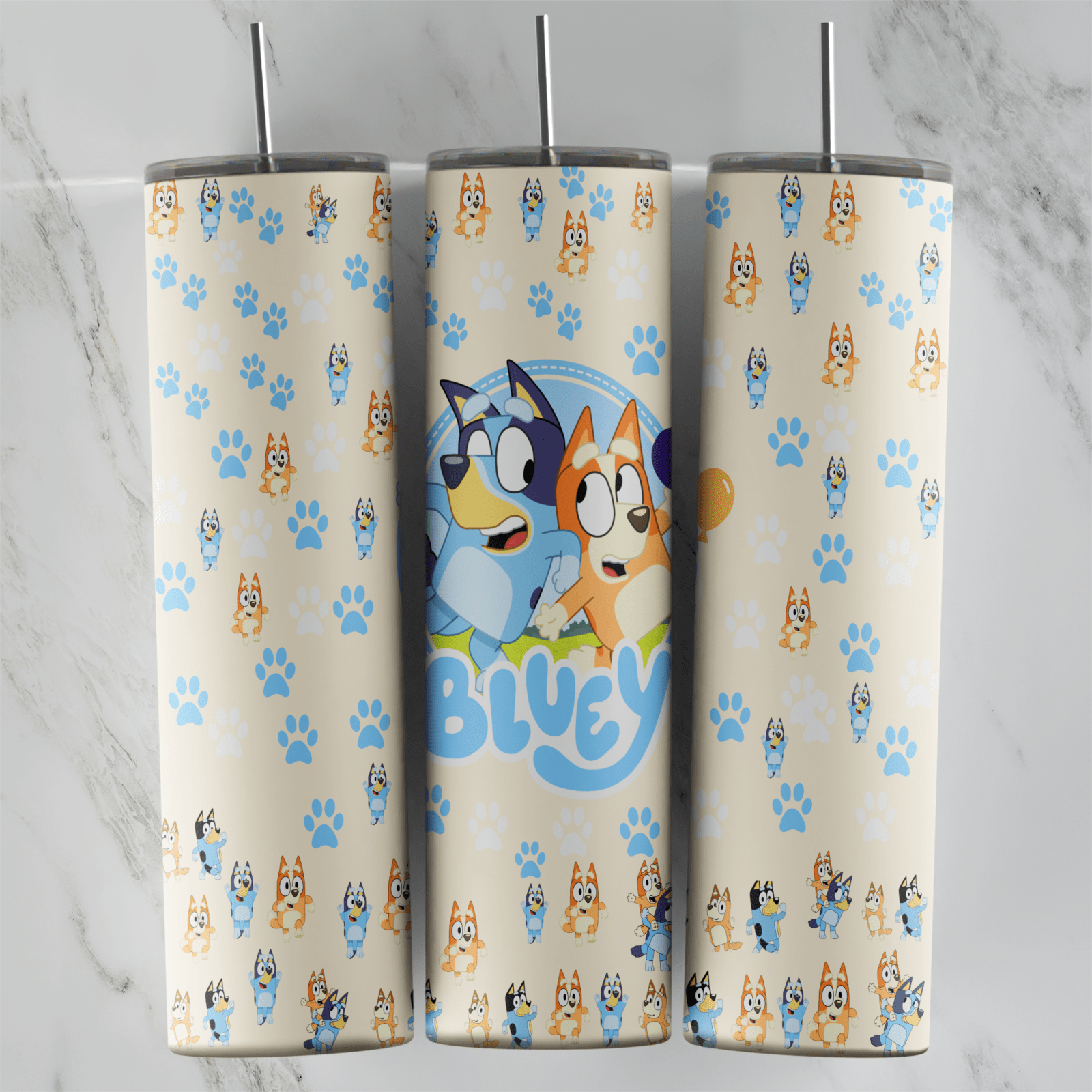 20 Oz Bluey Paw Prints Pattern Tumbler Cup Design