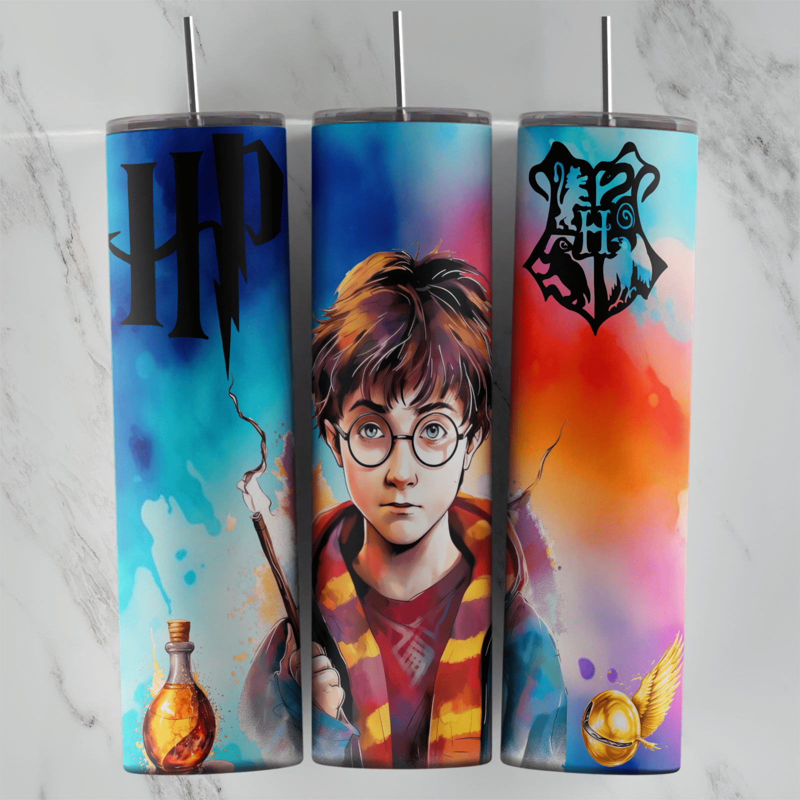 20 Oz Harry Potter Watercolor Portrait Tumbler Cup Design