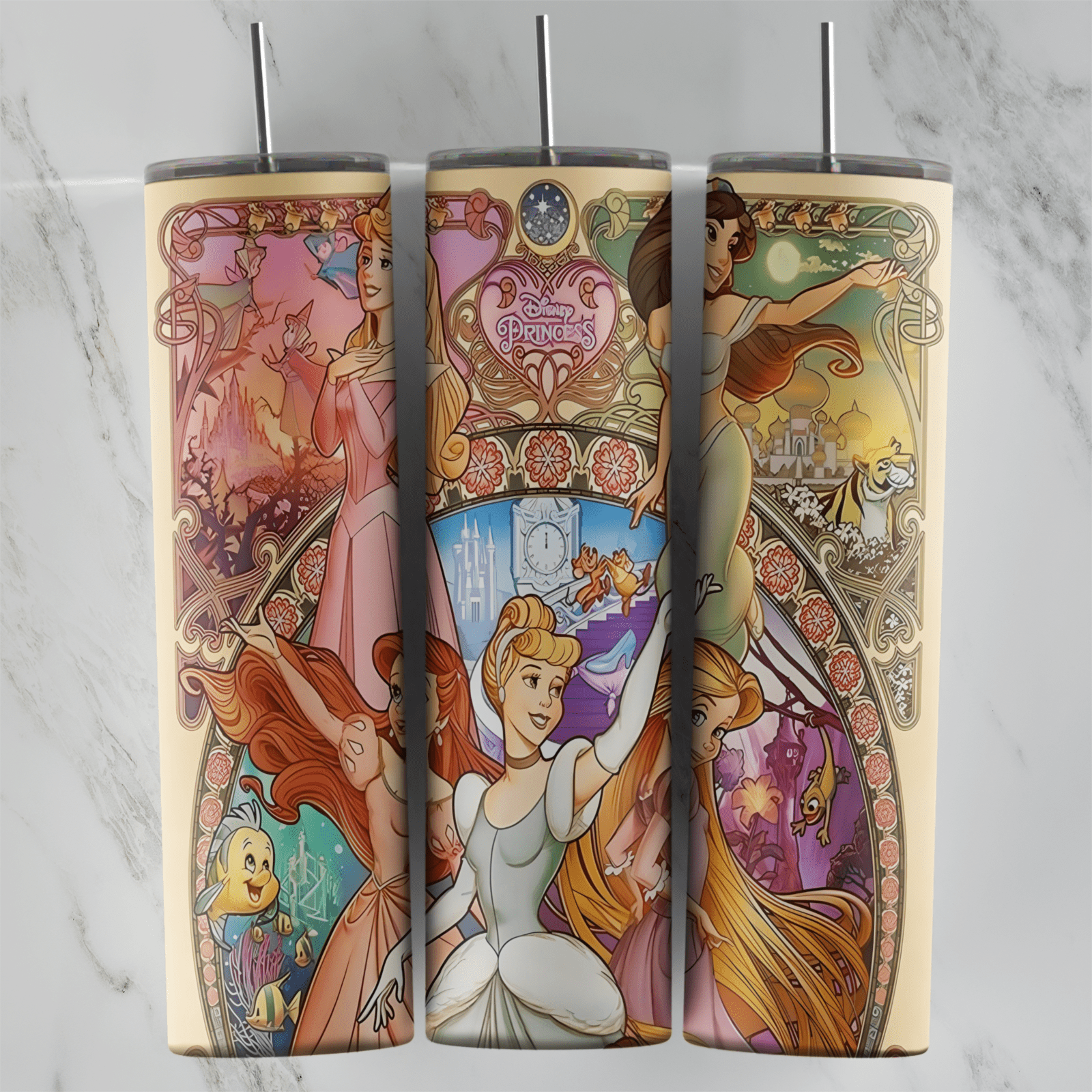 20 Oz Princess Art Nouveau Stained Glass Tumbler Cup Design