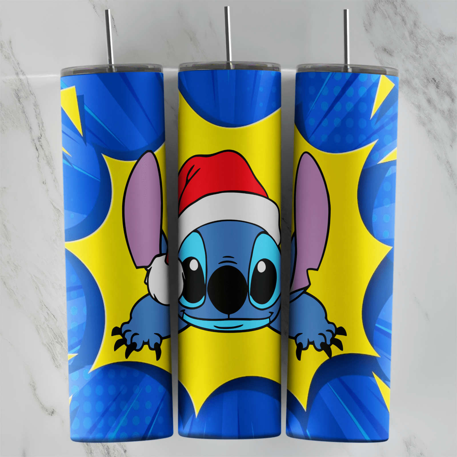 20 Oz Lilo and Stitch Santa Hat Peekaboo Burst Tumbler Cup Design