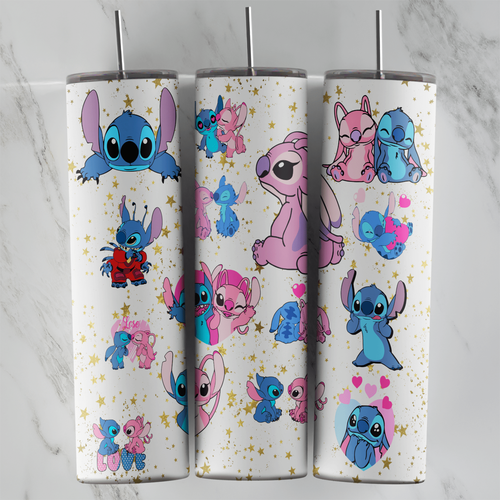 20 Oz Lilo and Stitch Stitch and Angel Pattern Tumbler Cup Design