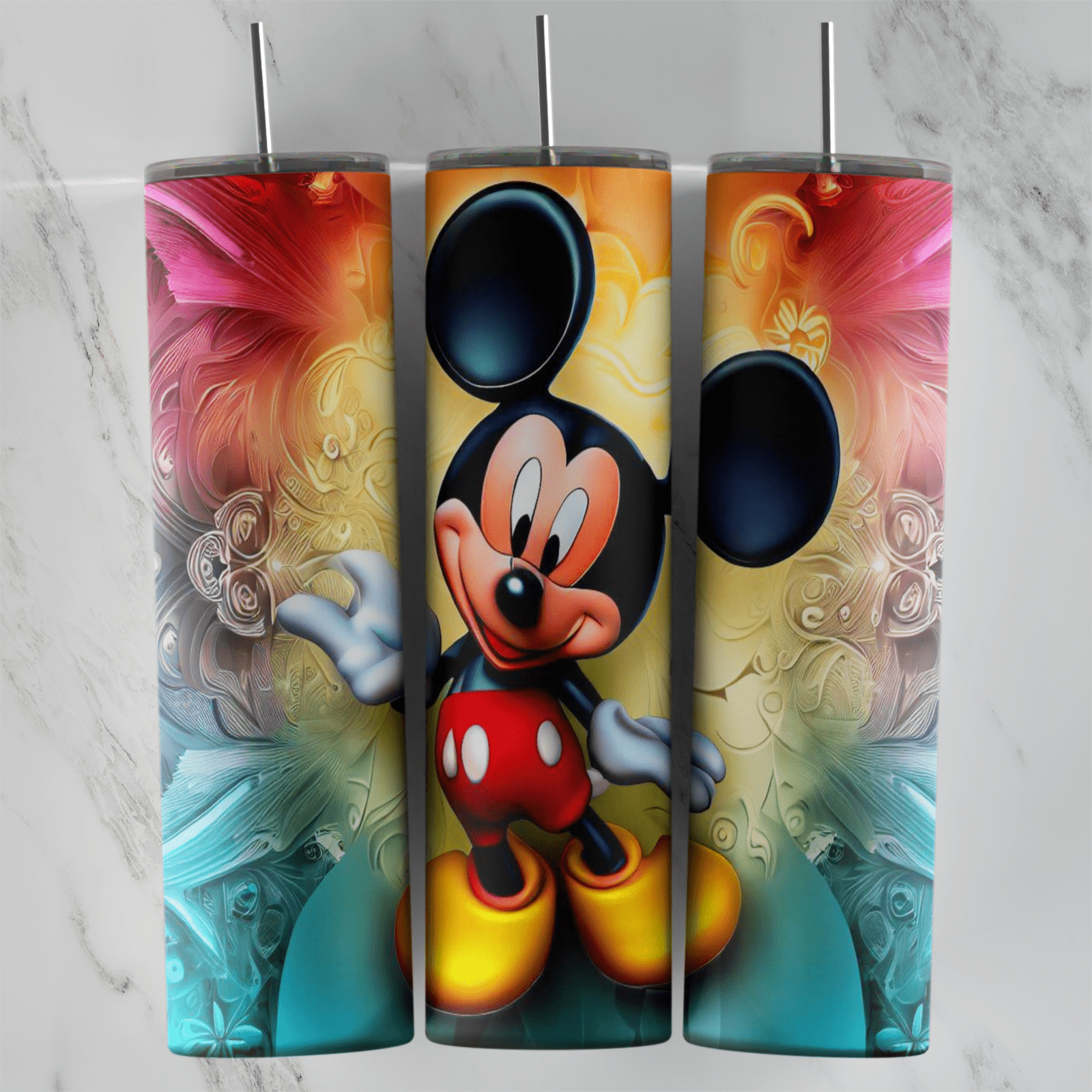 20 Oz Mickey Mouse Rainbow Watercolor Tumbler Cup Design