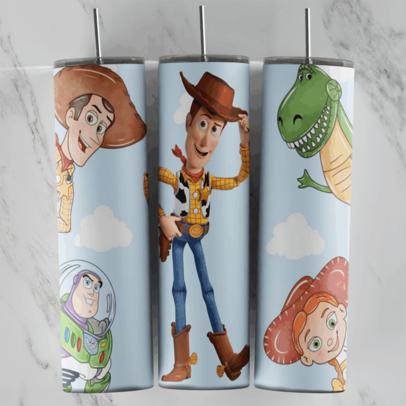 20 Oz Toy Story Woody Rex and Jessie Sky Tumbler Cup Design