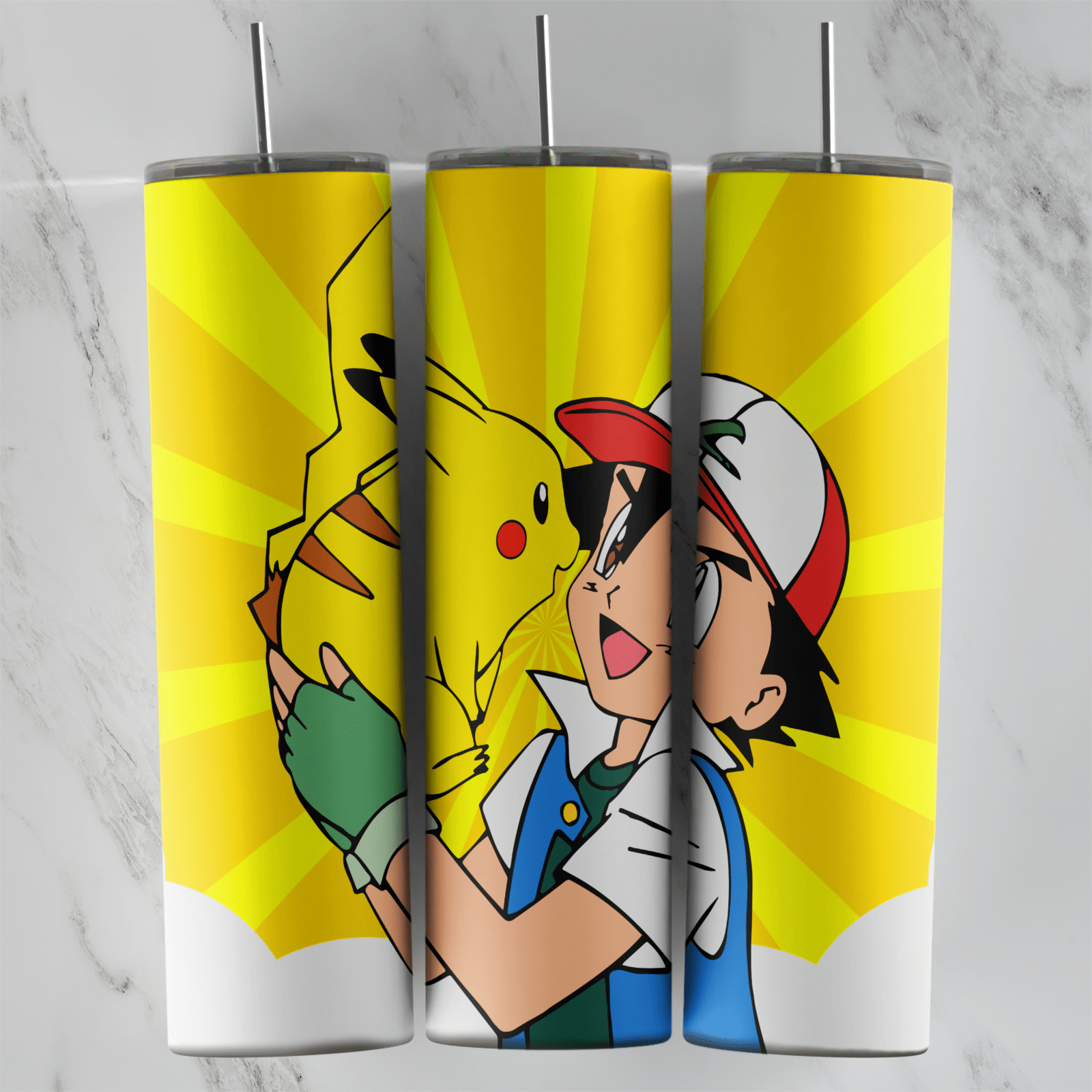 20 Oz Pokemon Ash Hugging Pikachu Tumbler Cup Design