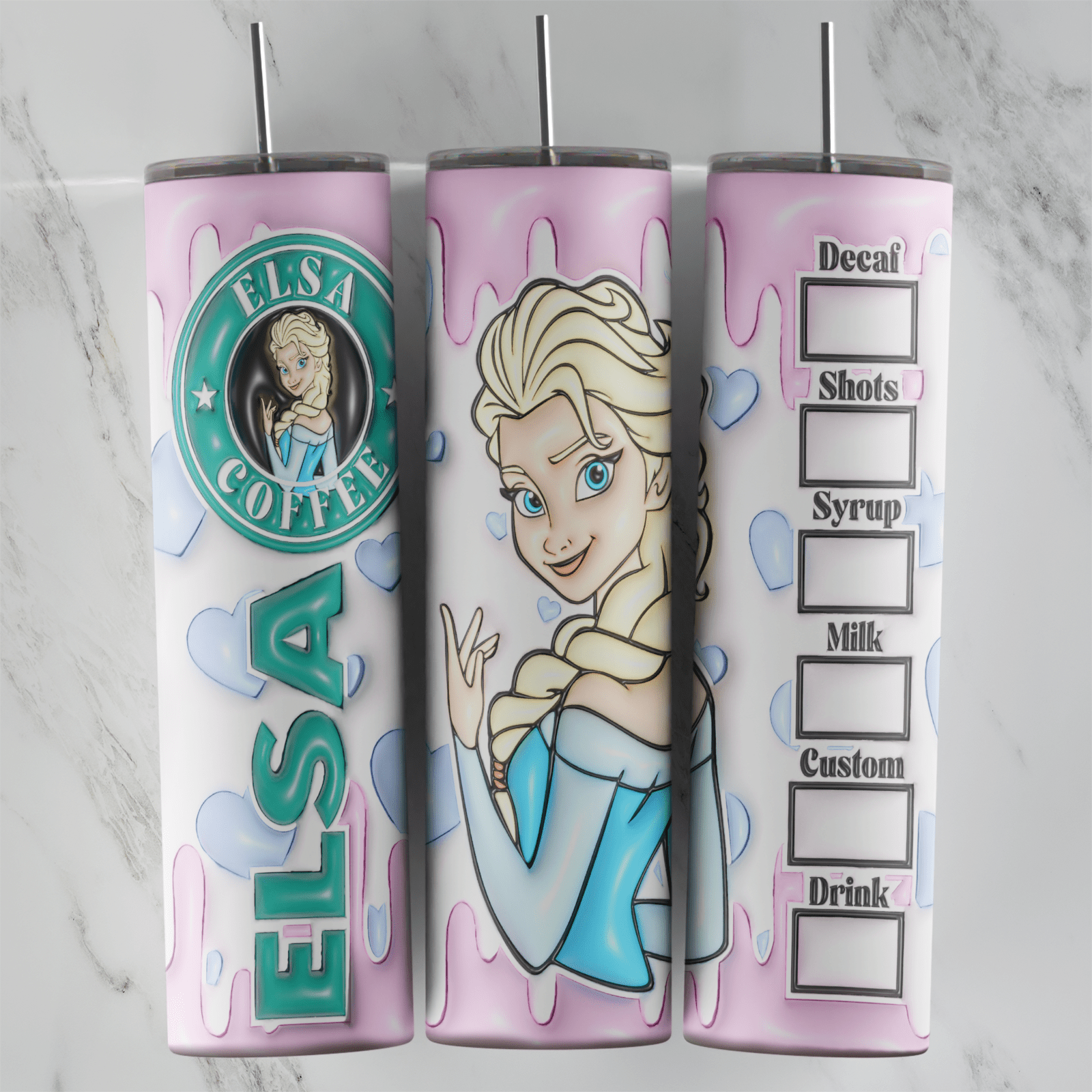 20 Oz 3D Inflated Starbucks Elsa Coffee Tumbler Cup Design