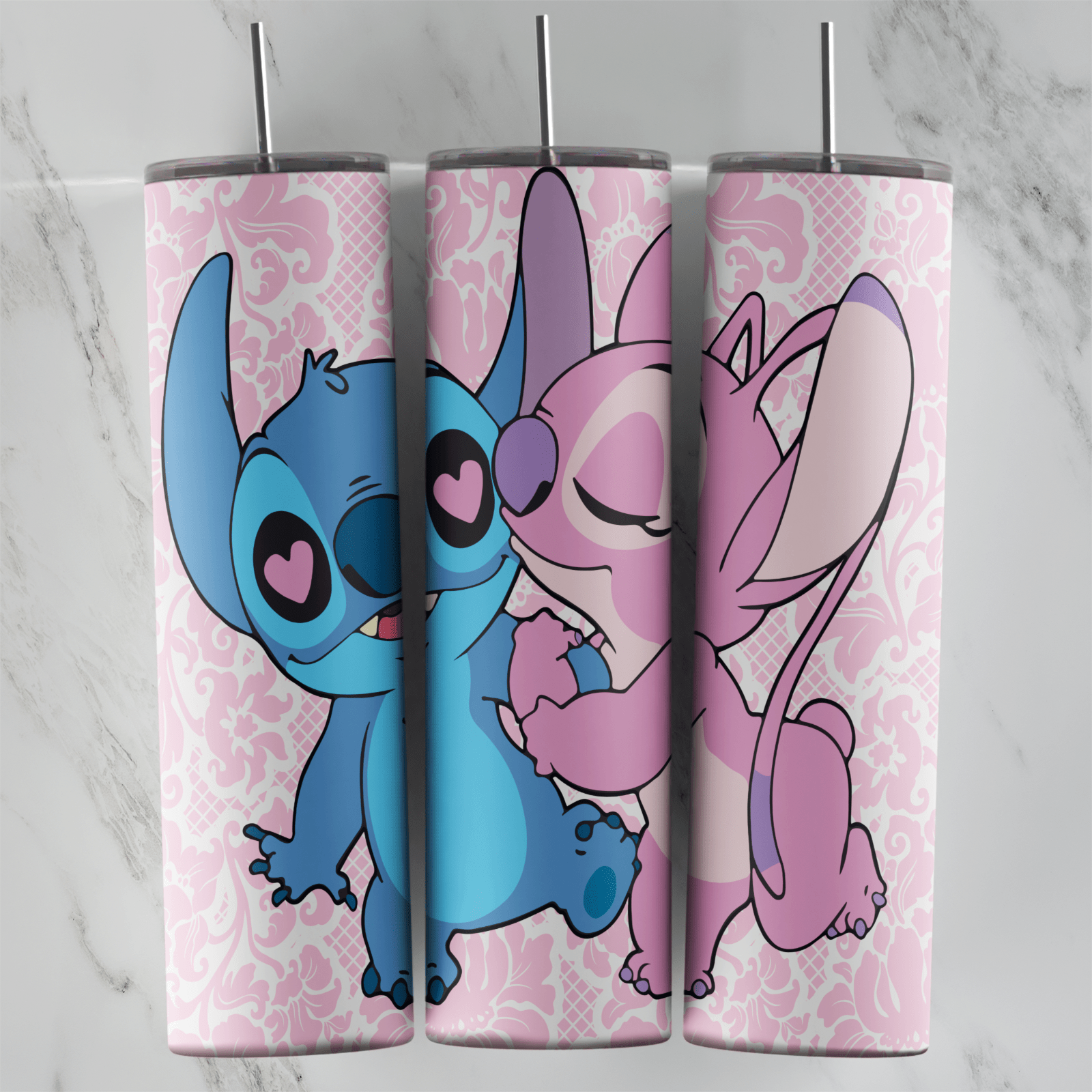 20 Oz Lilo and Stitch Stitch and Angel Love Tumbler Cup Design