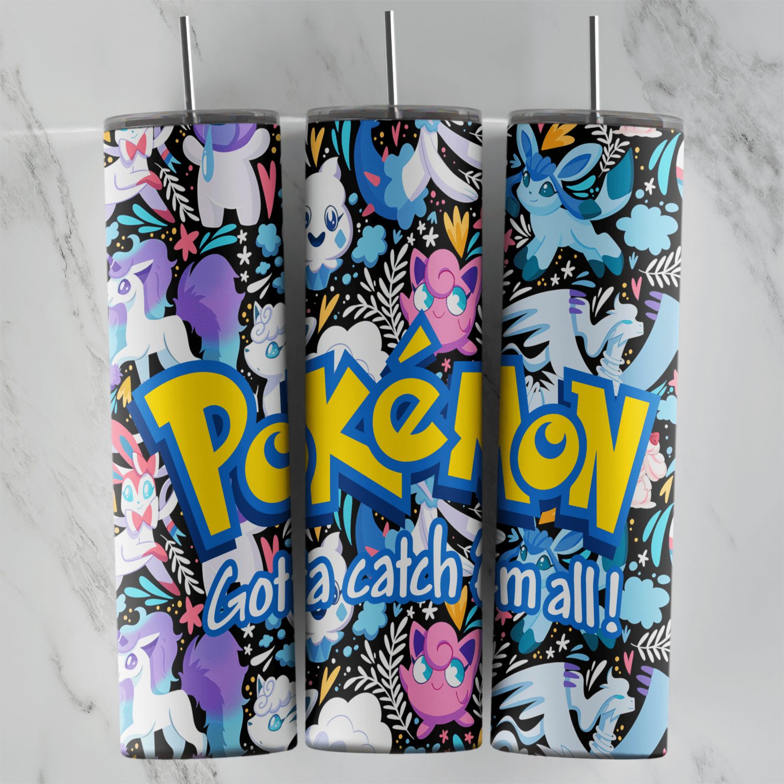20 Oz Pokemon Gotta Catch Em All Floral Tumbler Cup Design