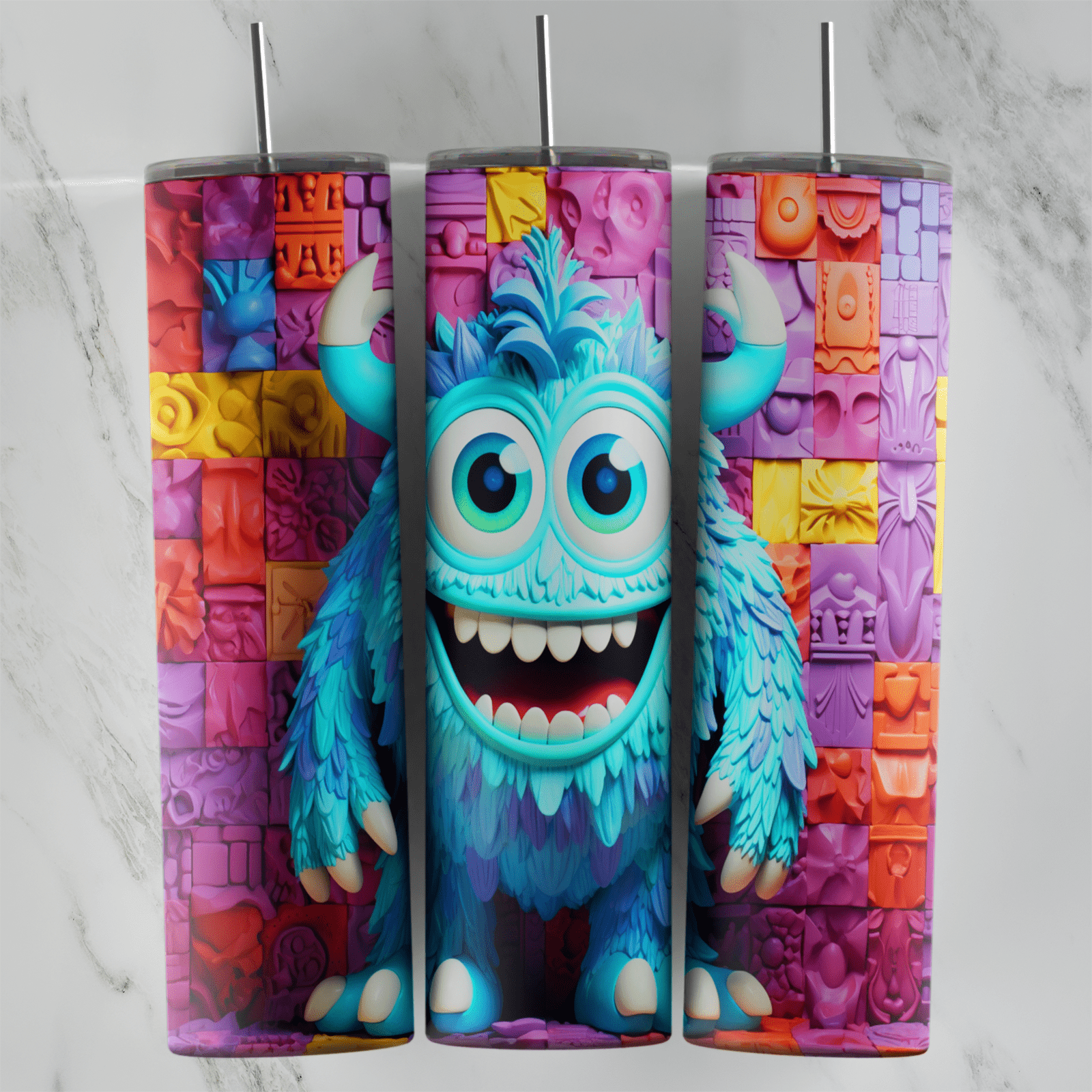 20 Oz 3D Inflated Monster Tumbler Cup Design