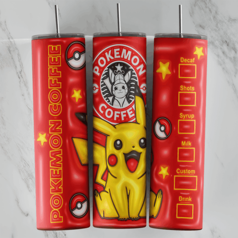 3D Inflated Pikachu 20 oz tumbler sublimation wrap