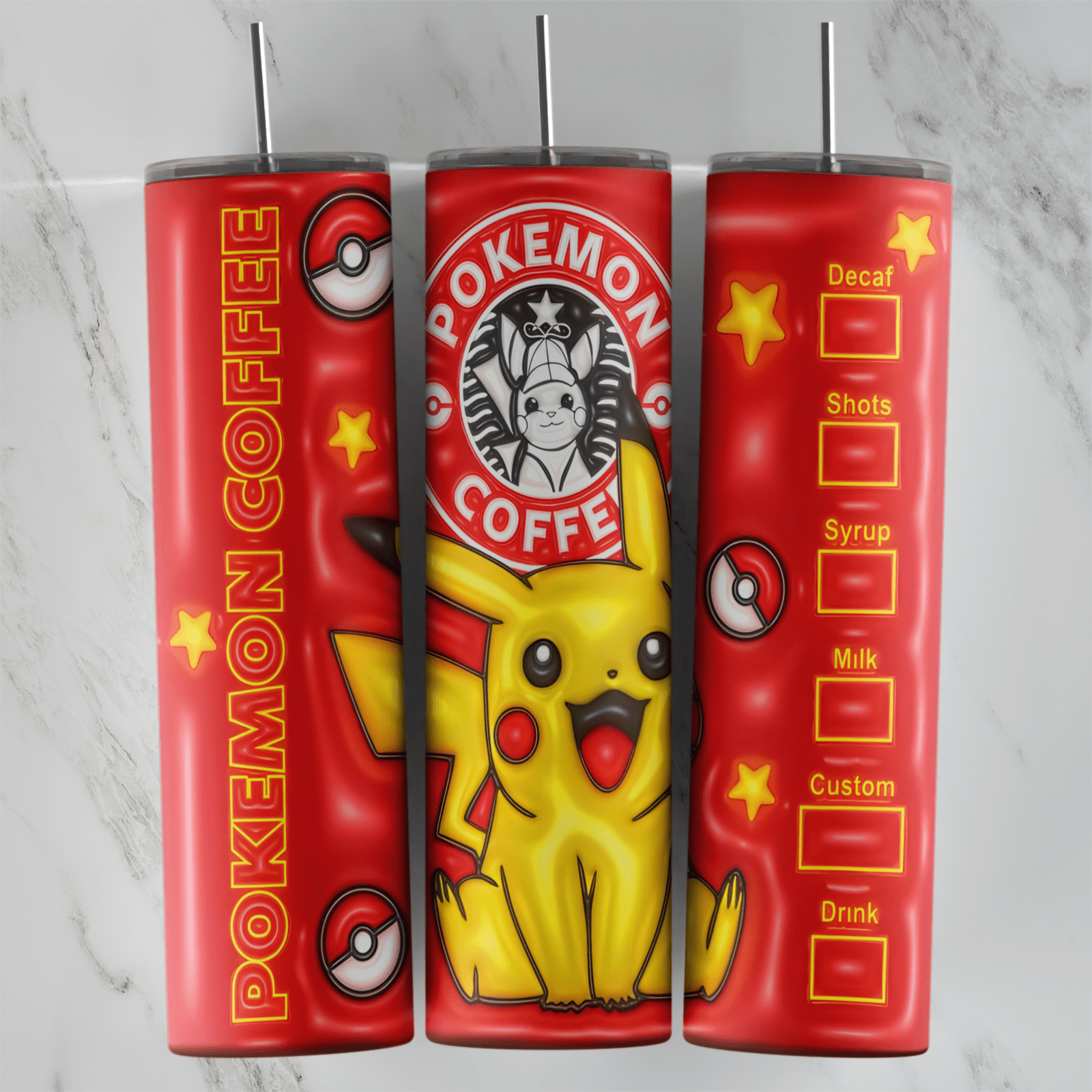 20 Oz 3D Inflated Pikachu Tumbler Cup Design