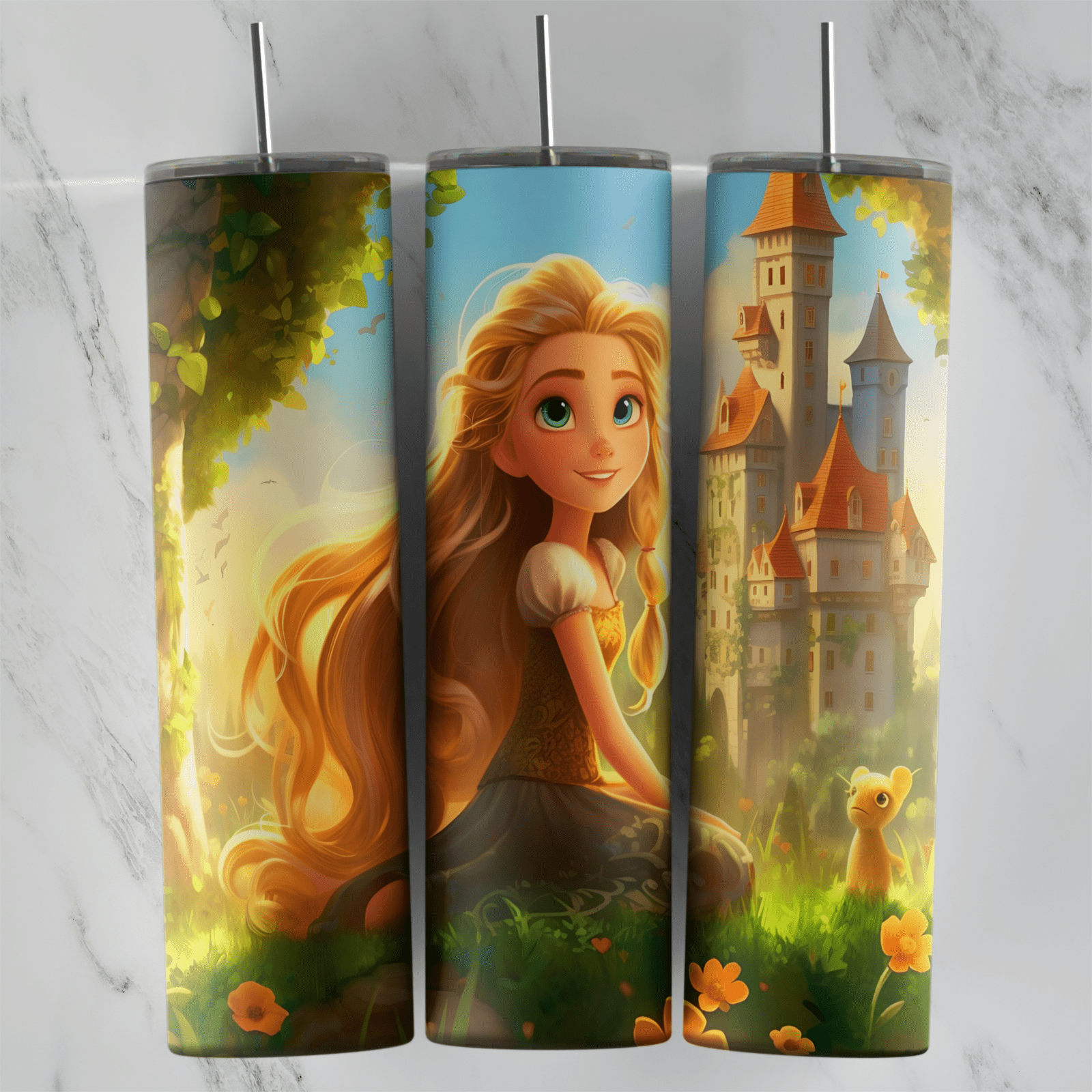 20 Oz Princess 3D Rapunzel Castle Tumbler Cup Design