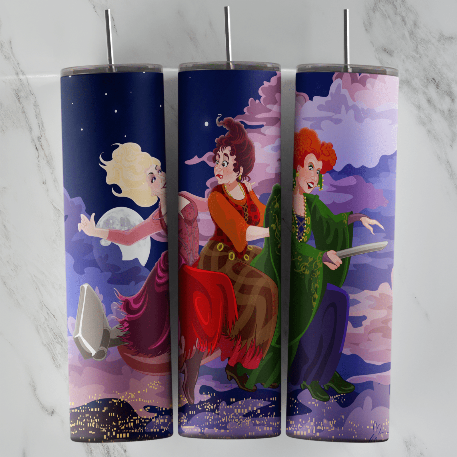 20 Oz Hocus Pocus Broom Flight Night Sky Tumbler Cup Design