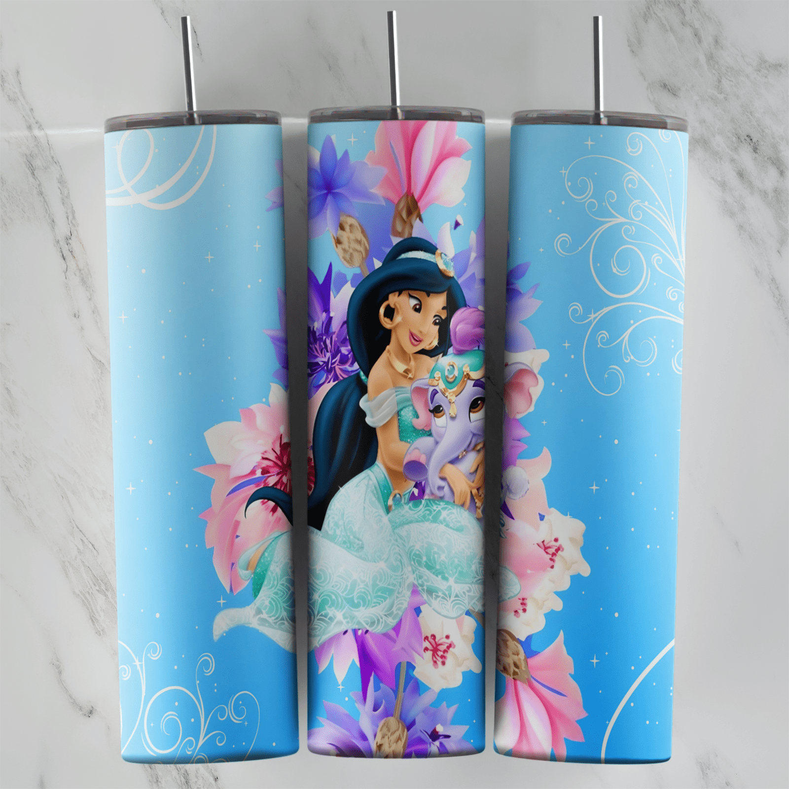 20 Oz Princess Jasmine Flowers Tumbler Cup Design