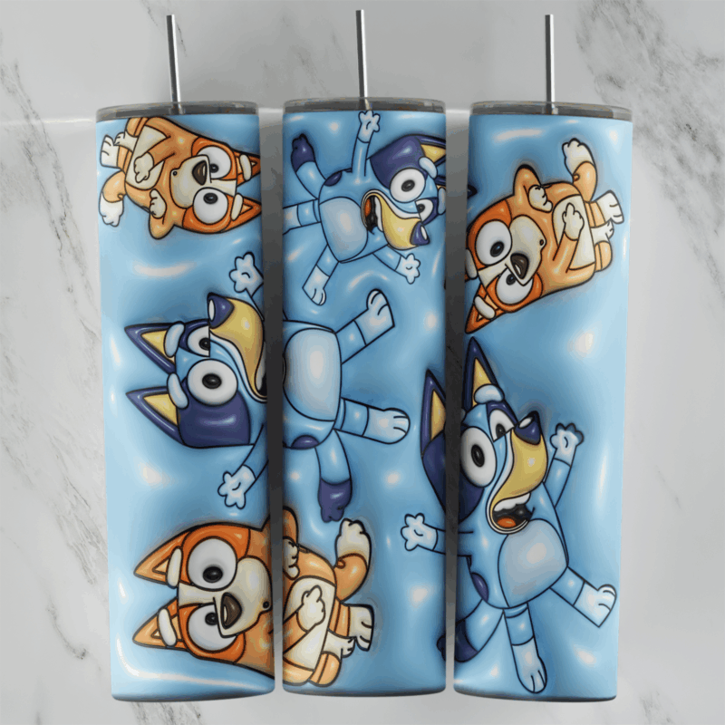 20 Oz 3D Inflated Bluey Tumbler Cup Design