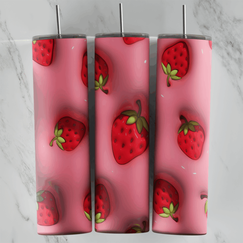 3D Inflated Strawberry 20 oz tumbler sublimation wrap