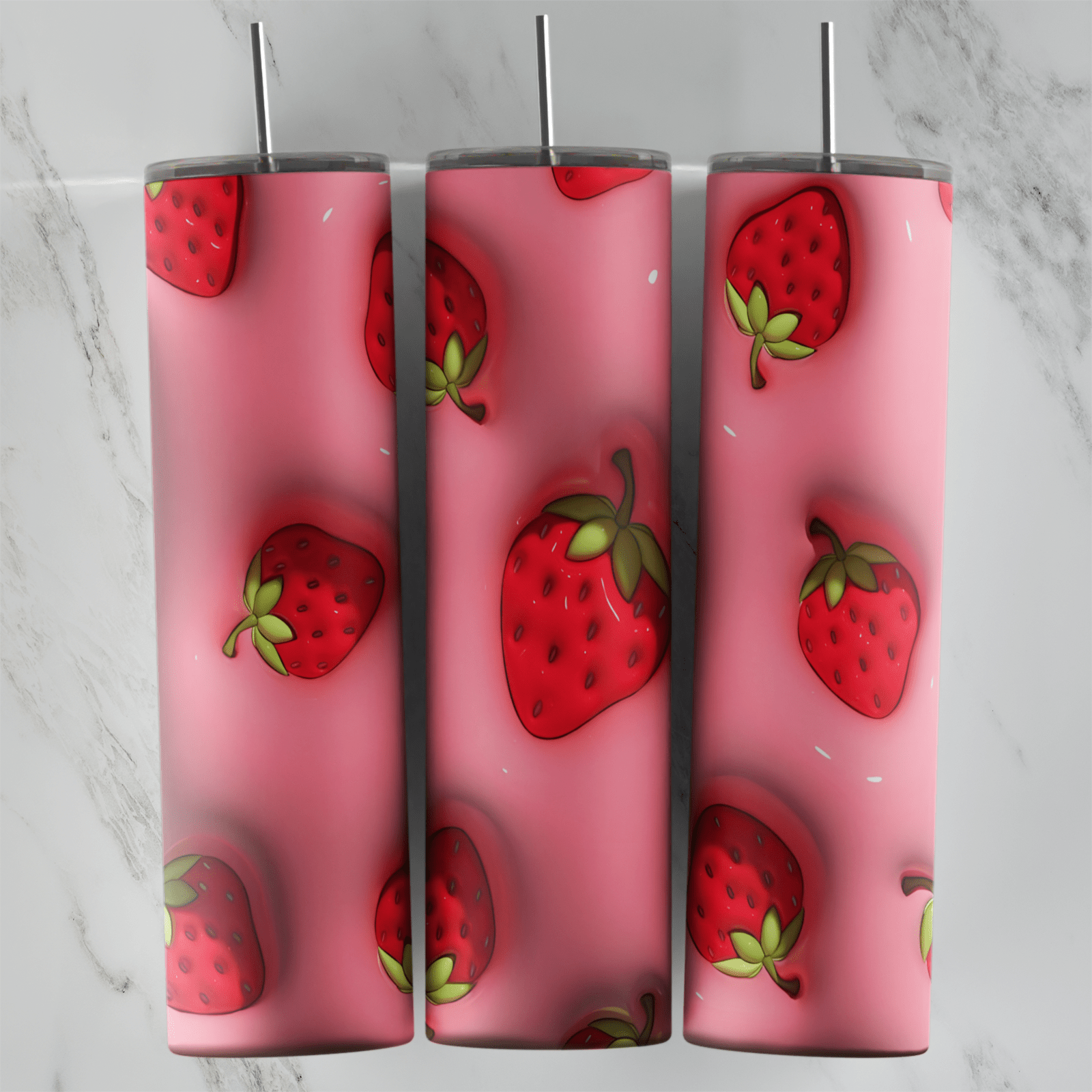 20 Oz 3D Inflated Strawberry Tumbler Cup Design