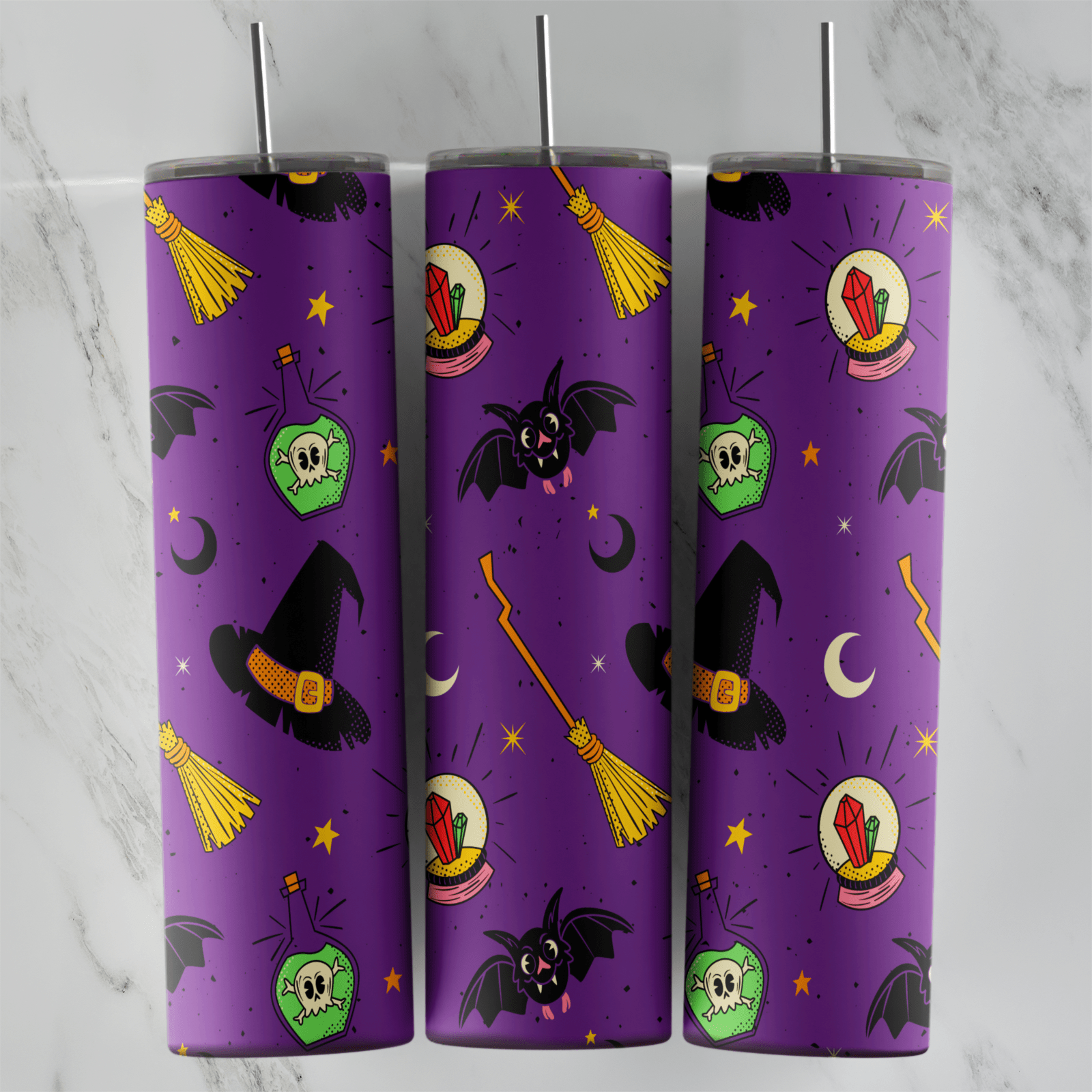 20 Oz Hocus Pocus Purple Witchy Pattern Tumbler Cup Design