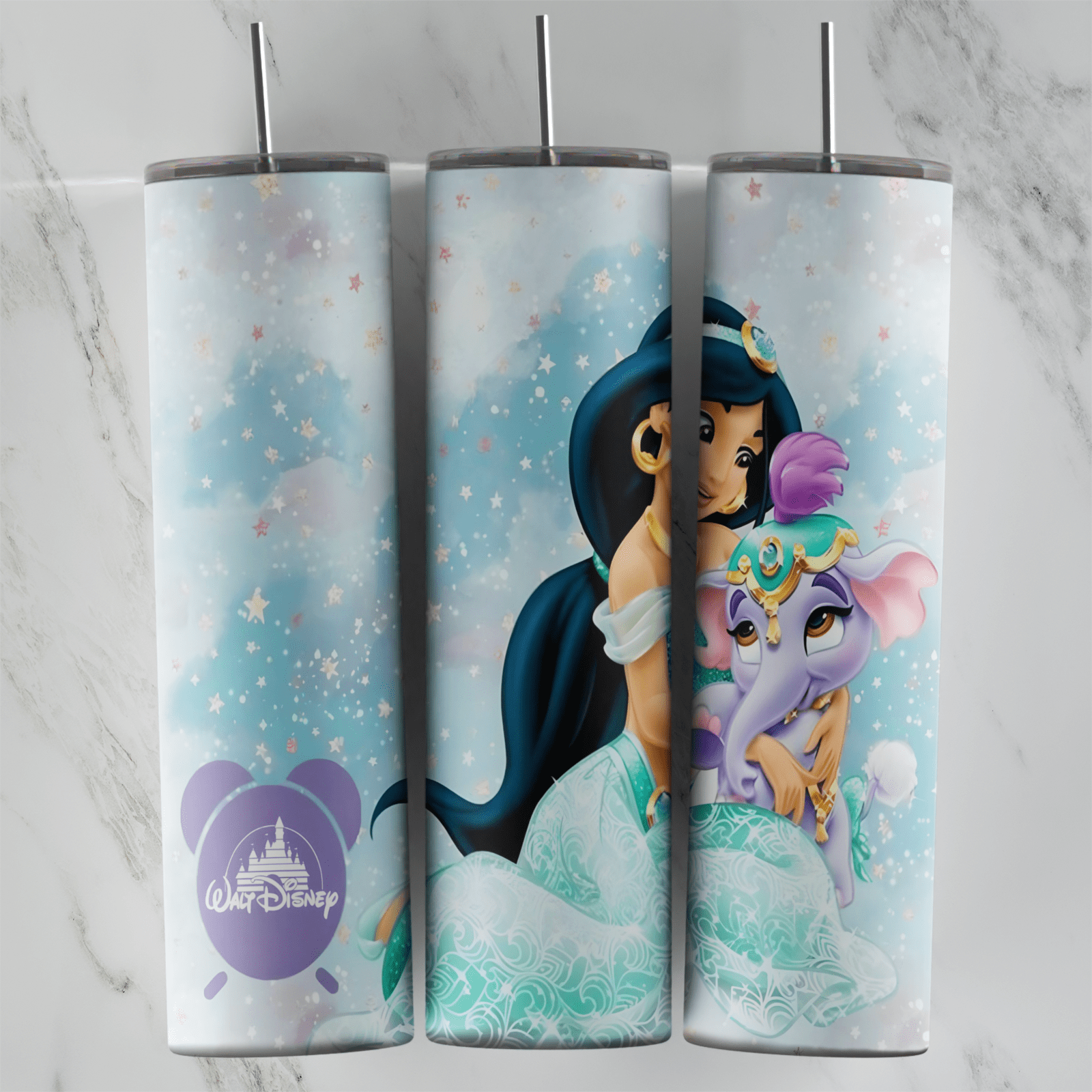 20 Oz Princess Jasmine and Elephant Pet Tumbler Cup Design