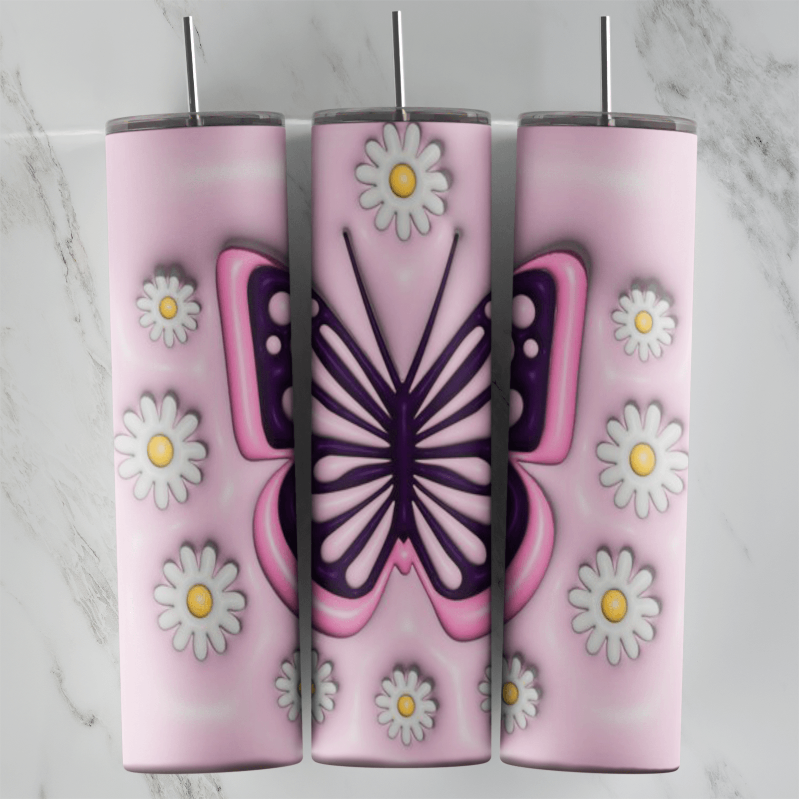 20 Oz 3D Inflated Butterfly Tumbler Cup Design