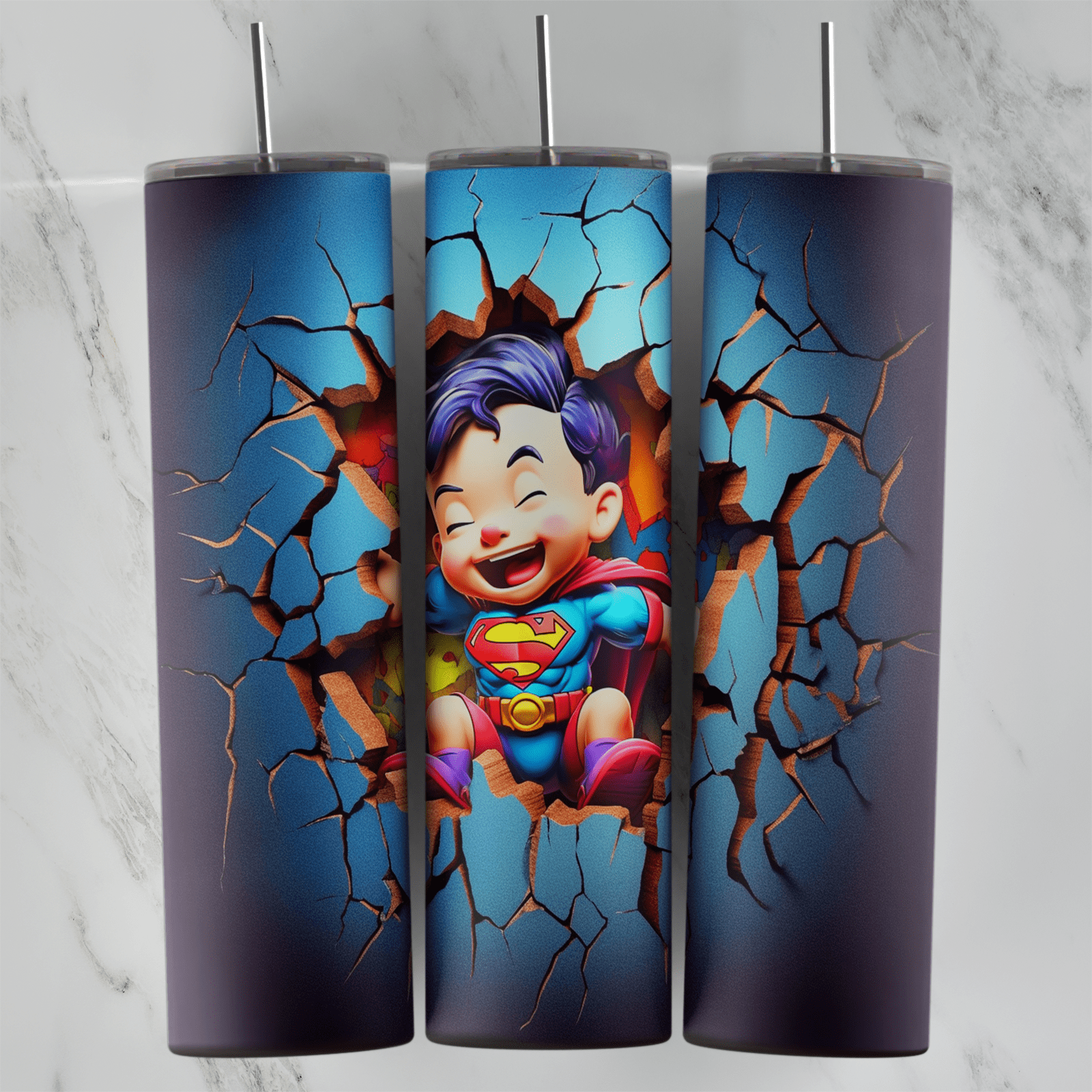 20 Oz 3D Inflated Superman Tumbler Cup Design