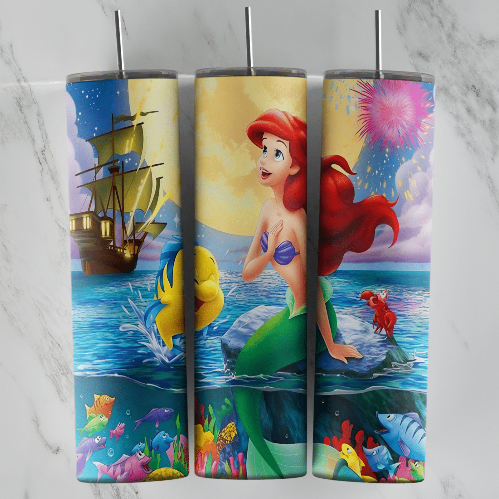 20 Oz Princess Ariel Sea and Ship Tumbler Cup Design