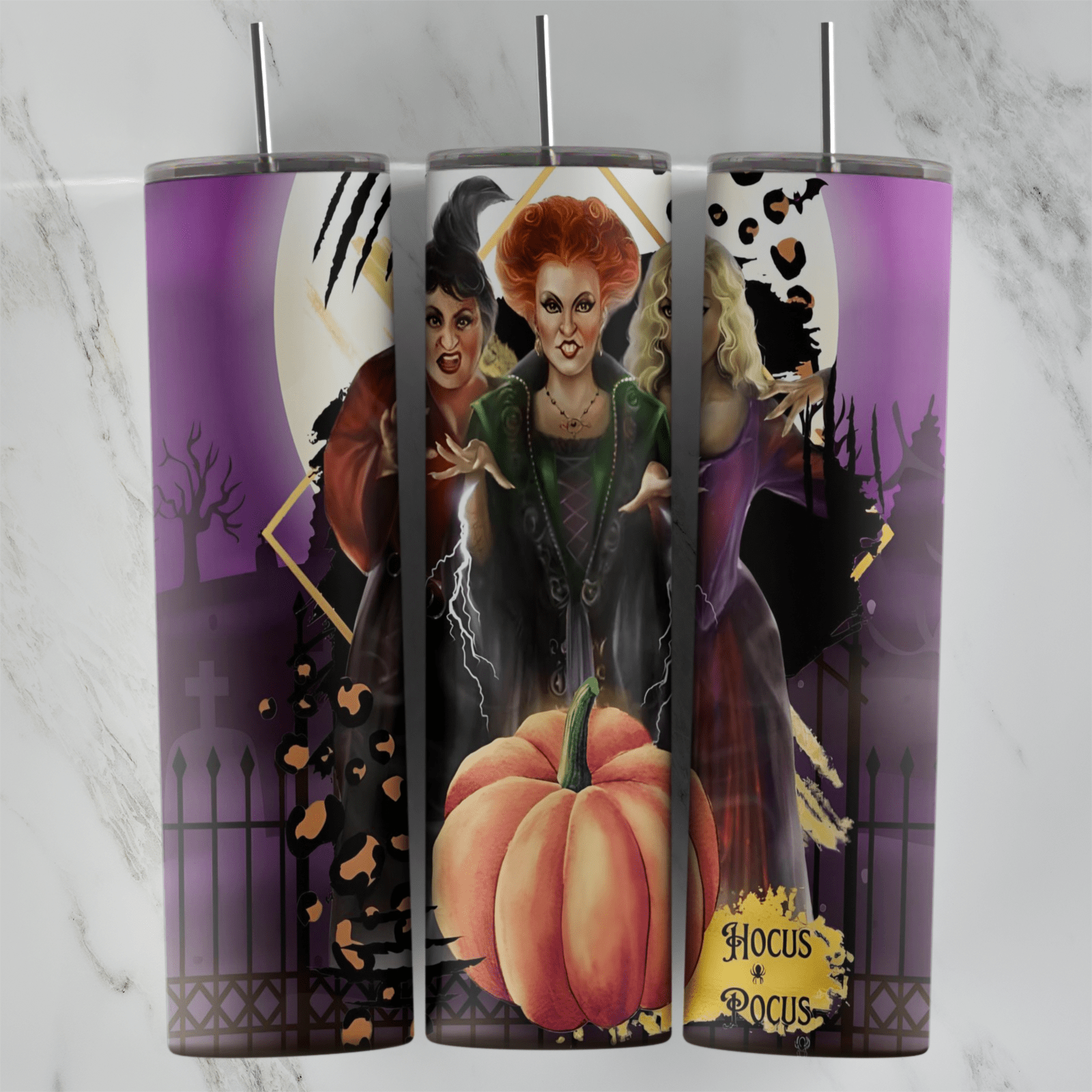 20 Oz Hocus Pocus Pumpkin and Moon Tumbler Cup Design