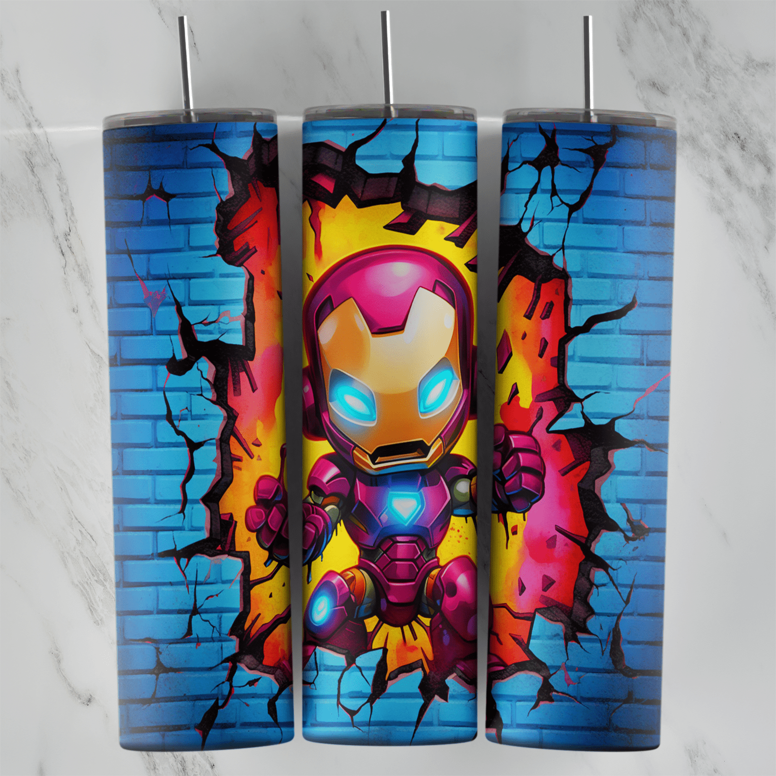 20 Oz 3D Inflated Ironman Tumbler Cup Design