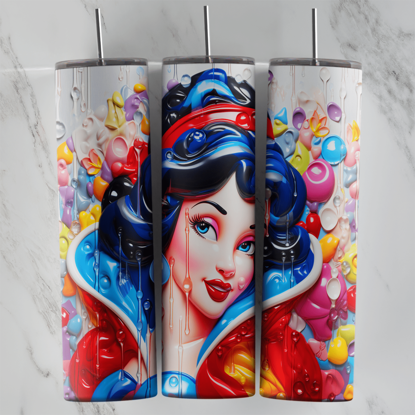 20 Oz Snow White 3D Candy Portrait Tumbler Cup Design
