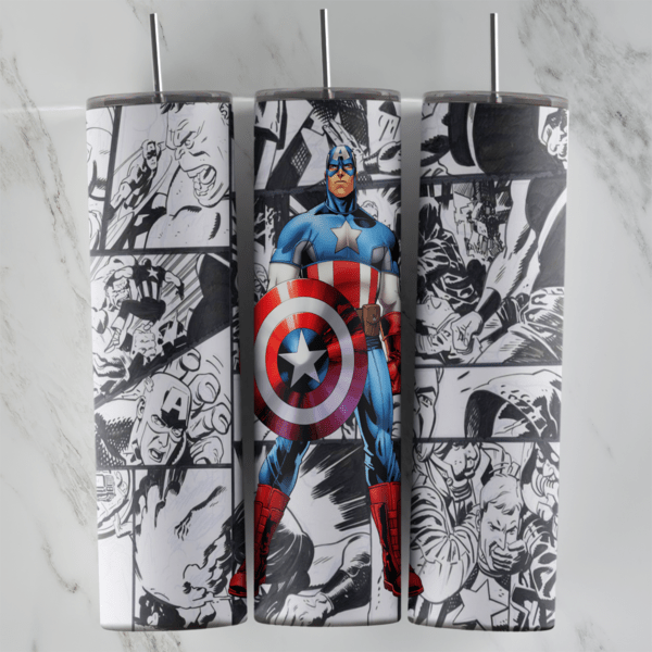 20 Oz Captain America Manga Panel Tumbler Cup Design