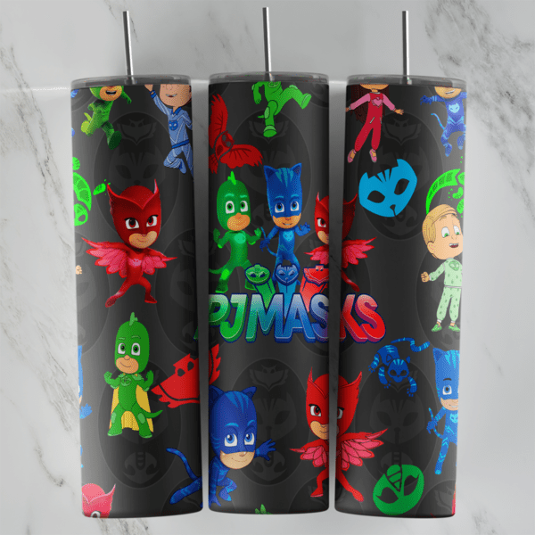 20 Oz PJ Masks Black Pattern Tumbler Cup Design