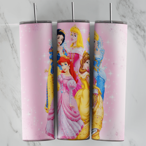 20 Oz Disney Princess Pink Sparkle Group Tumbler Cup Design