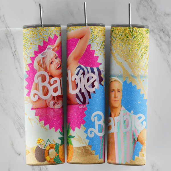 20 Oz Barbie Movie Beach Logos Tumbler Cup Design