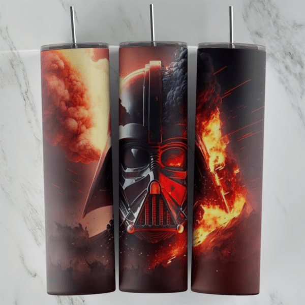 20 Oz Darth Vader Fire and Flames Tumbler Cup Design