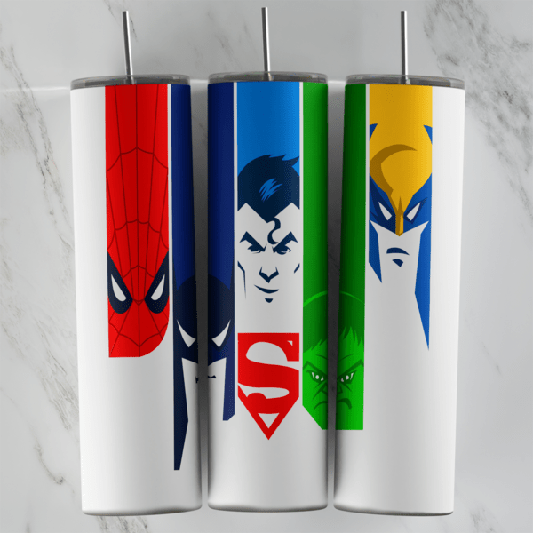 20 Oz Superheroes Minimalist Faces Tumbler Cup Design