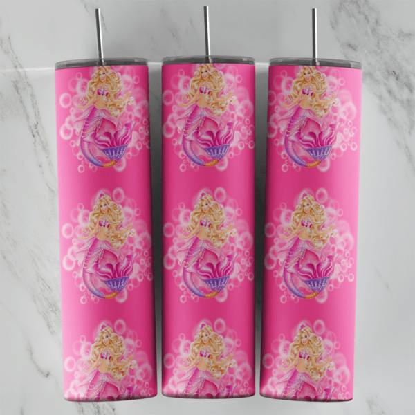 20 Oz Barbie Floral Frame Repeat Tumbler Cup Design