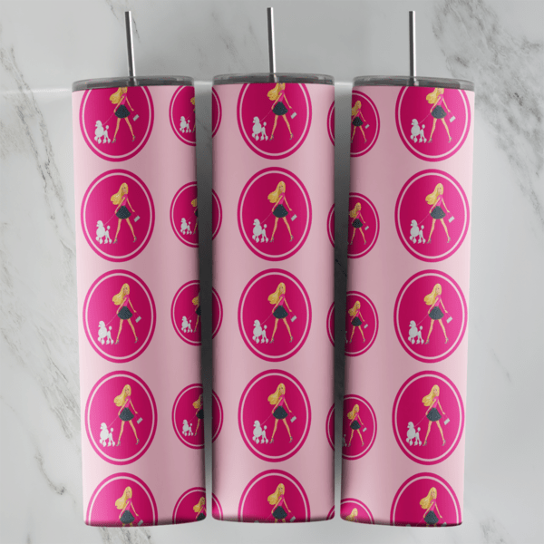 20 Oz Barbie Poodle Circle Pattern Tumbler Cup Design