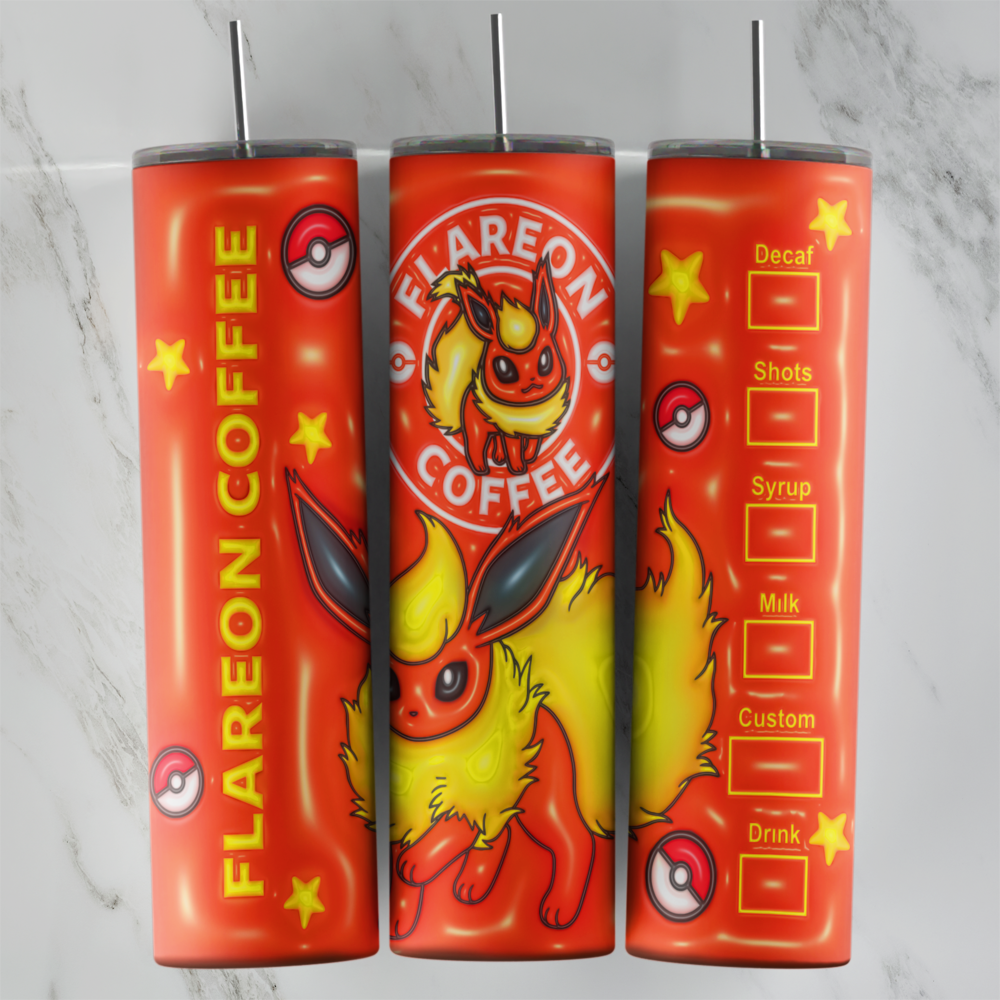 20 Oz 3D Flareon Tumbler Cup Design